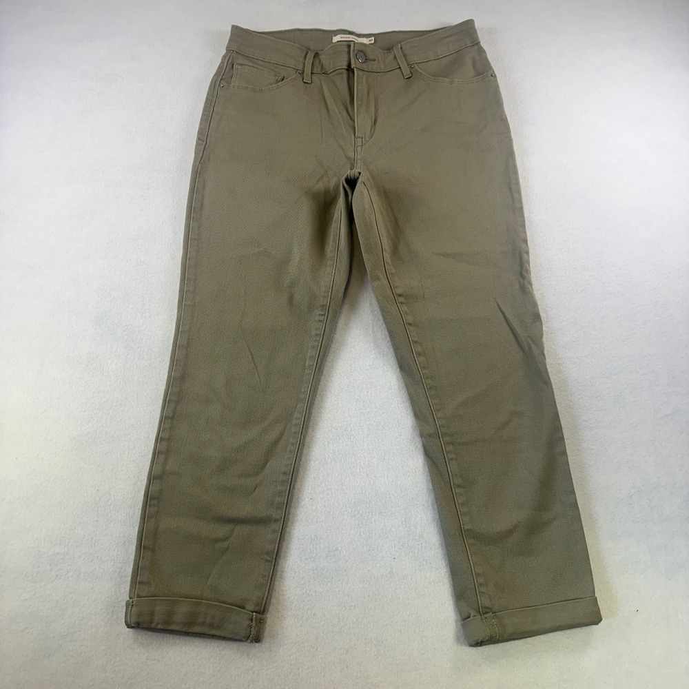 Levis Mid Rise Skinny Jeans Womens 30 Olive Green Khaki Twill Pants Cuffed Crop